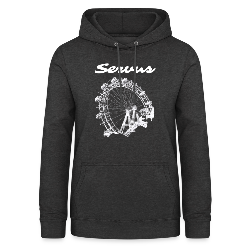 Servus (dt. Hallo) und Wiener Riesenrad in weiß, Taillierter Frauen Hoodie - Anthrazit