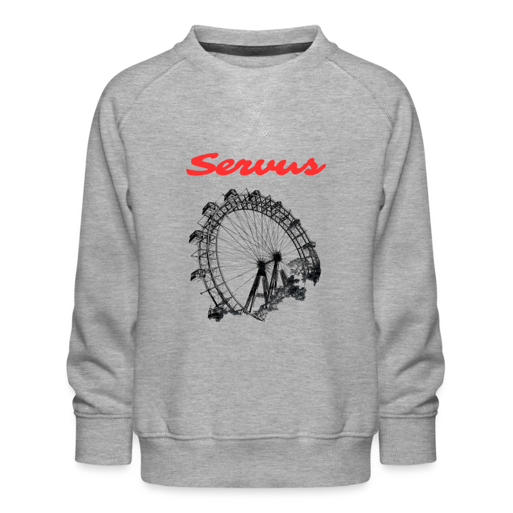 Servus (dt. Hallo) in rot & Wiener Riesenrad in schwarz, Kinder Premium Pullover - Grau meliert