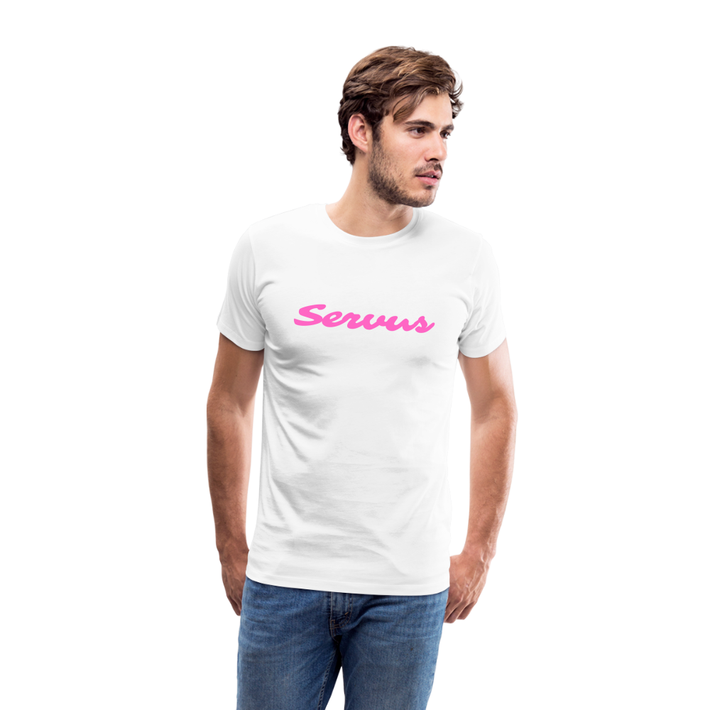 Servus (dt. Hallo) in pink, Männer Premium T-Shirt - Weiß