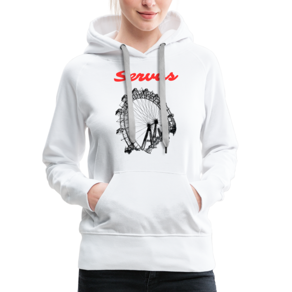 Servus (dt. Hallo) in rot & Wiener Riesenrad in schwarz, Frauen Premium Pullover - Weiß