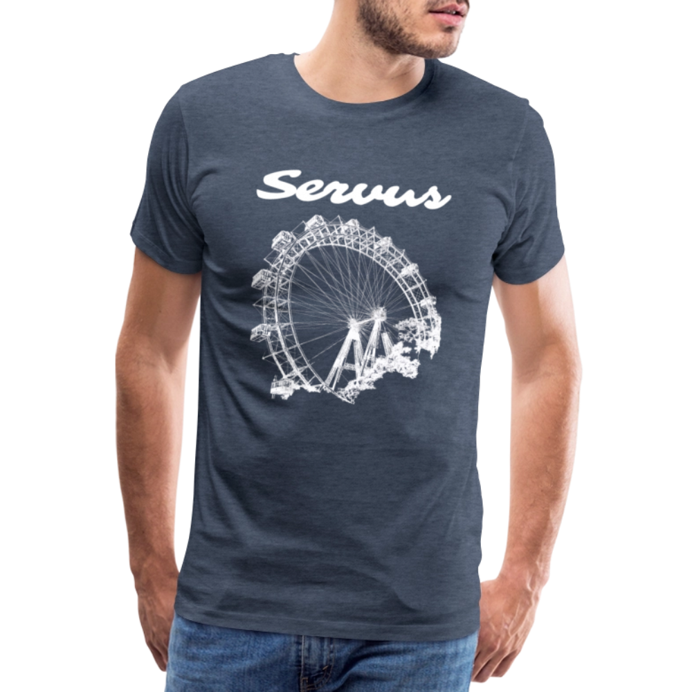 Servus (dt. Hallo) und Wiener Riesenrad in weiß, Männer Premium T-Shirt - Blau meliert