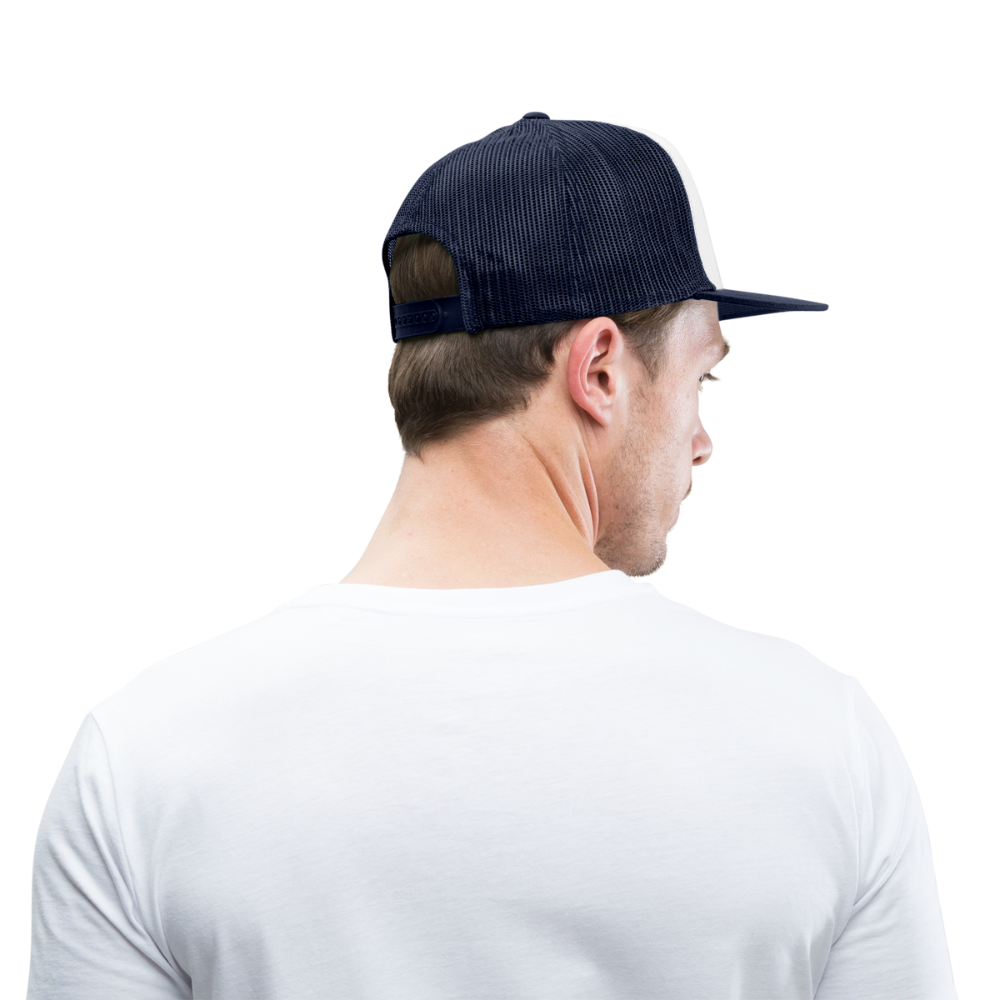 Servus (dt. Hallo) in rot & Wiener Riesenrad in schwarz, Trucker Cap/ Kapperl - Weiß/Navy