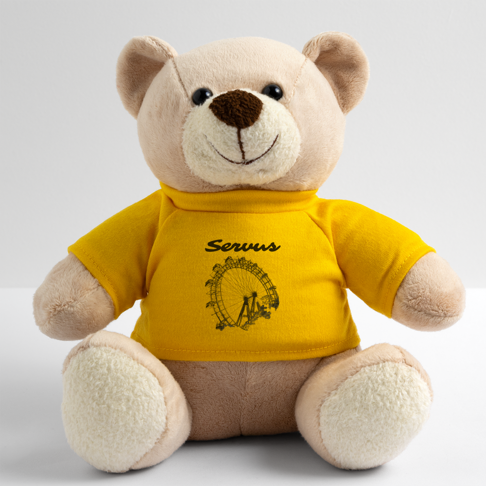 Servus (dt. Hallo) und Wiener Riesenrad in schwarz, Teddy - Sonnengelb