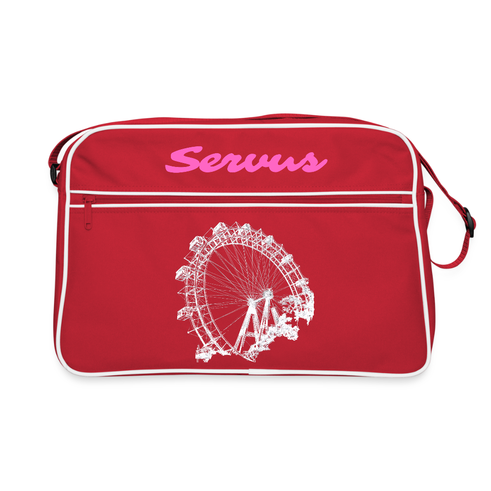 Servus in rosa & Wiener Riesenrad in weiß, Retro Tasche - Rot/Weiß