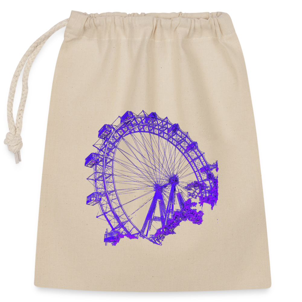 Wiener Riesenrad in lila, Verschließbares Geschenksackerl (dt. Geschenkbeutel) aus Baumwolle (25x30cm) - Natur