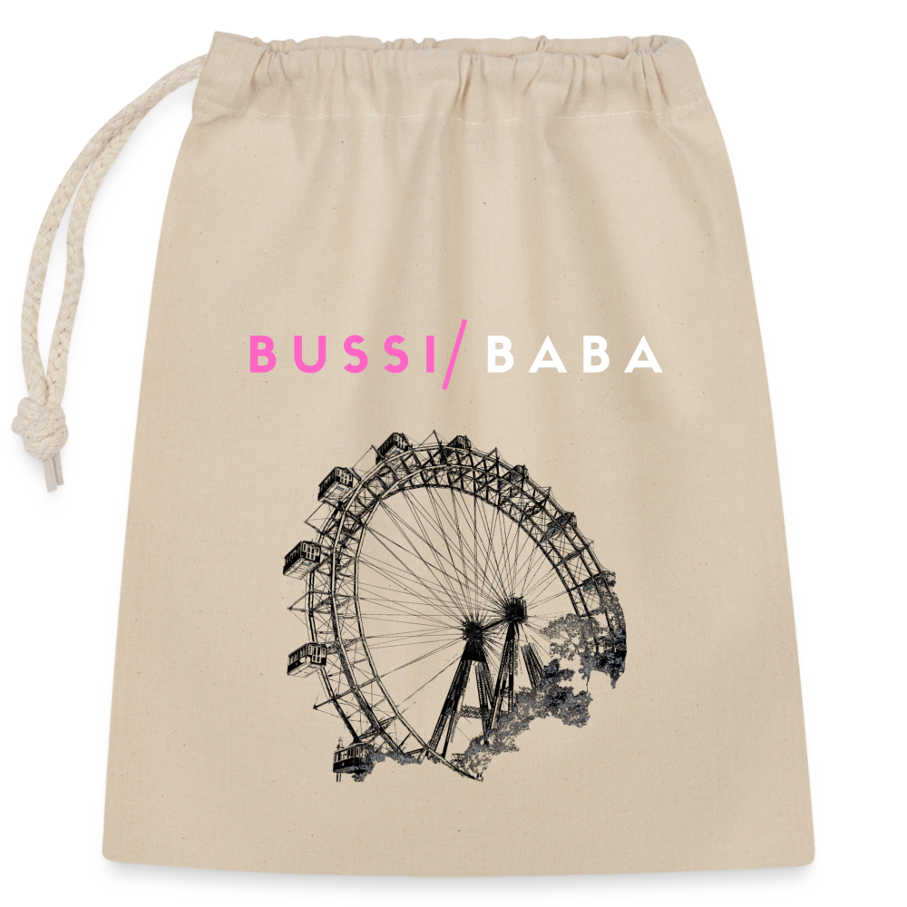 Bussi Baba pink - Wiener Riesenrad in schwarz, Verschließbares Geschenksackerl (dt. Geschenkbeutel) aus Baumwolle (25x30cm) - Natur