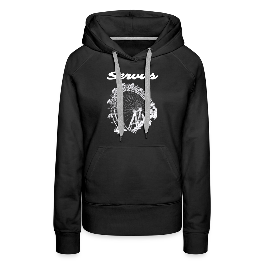 Servus (dt. Hallo) und Wiener Riesenrad in weiß, Frauen Premium Hoodie - Schwarz