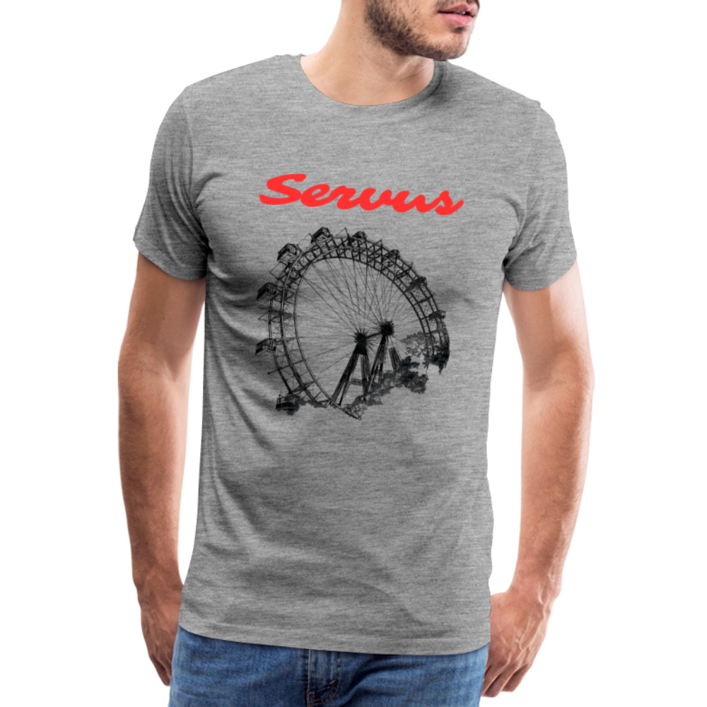 Servus (dt. Hallo) in rot & Wiener Riesenrad in schwarz, Männer Premium T-Shirt - Grau meliert