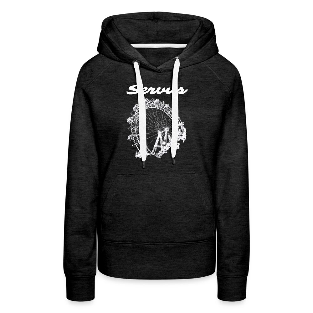Servus (dt. Hallo) und Wiener Riesenrad in weiß, Frauen Premium Hoodie - Anthrazit