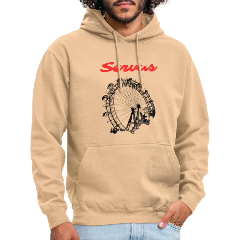 Servus (dt. Hallo) in rot & Wiener Riesenrad in schwarz, Hoodie/ Kapuzenpulli - Pfirsich