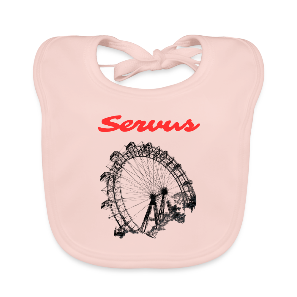 Servus (dt. Hallo) in rot & Wiener Riesenrad in schwarz, Baby Bio Baterl (dt. Lätzchen) - Rose