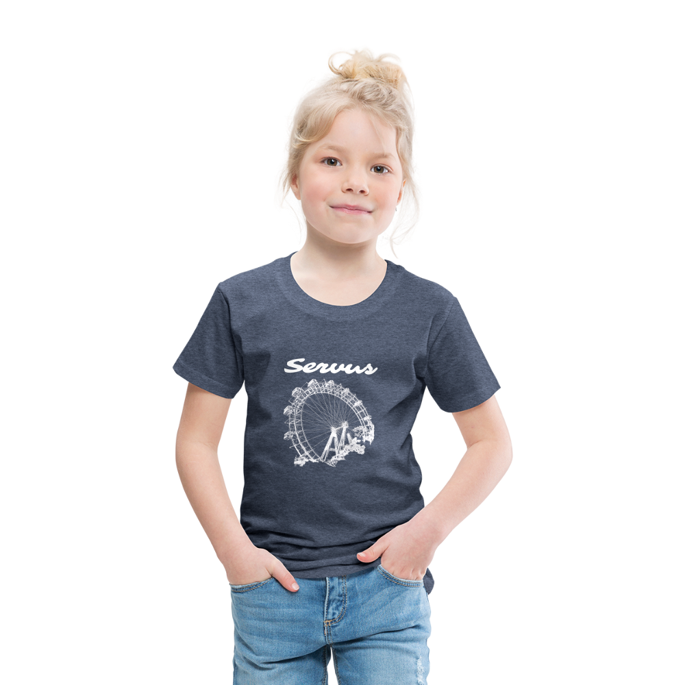Servus (dt. Hallo) und Wiener Riesenrad in weiß, Kinder (2 - 8 Jahre) Premium T-Shirt - Blau meliert