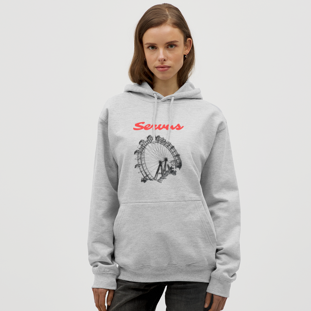 Servus (dt. Hallo) in rot & Wiener Riesenrad in schwarz, Hoodie/ Kapuzenpulli - Hellgrau meliert