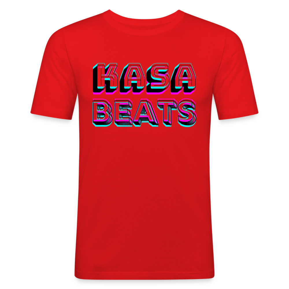 KASA BEATS, funky 3D letters - Optische Täuschung, Männer Slim Fit T-Shirt - Rot