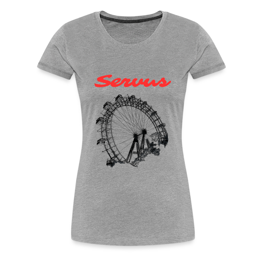 Servus (dt. Hallo) in rot & Wiener Riesenrad in schwarz, Frauen Premium T-Shirt - Grau meliert