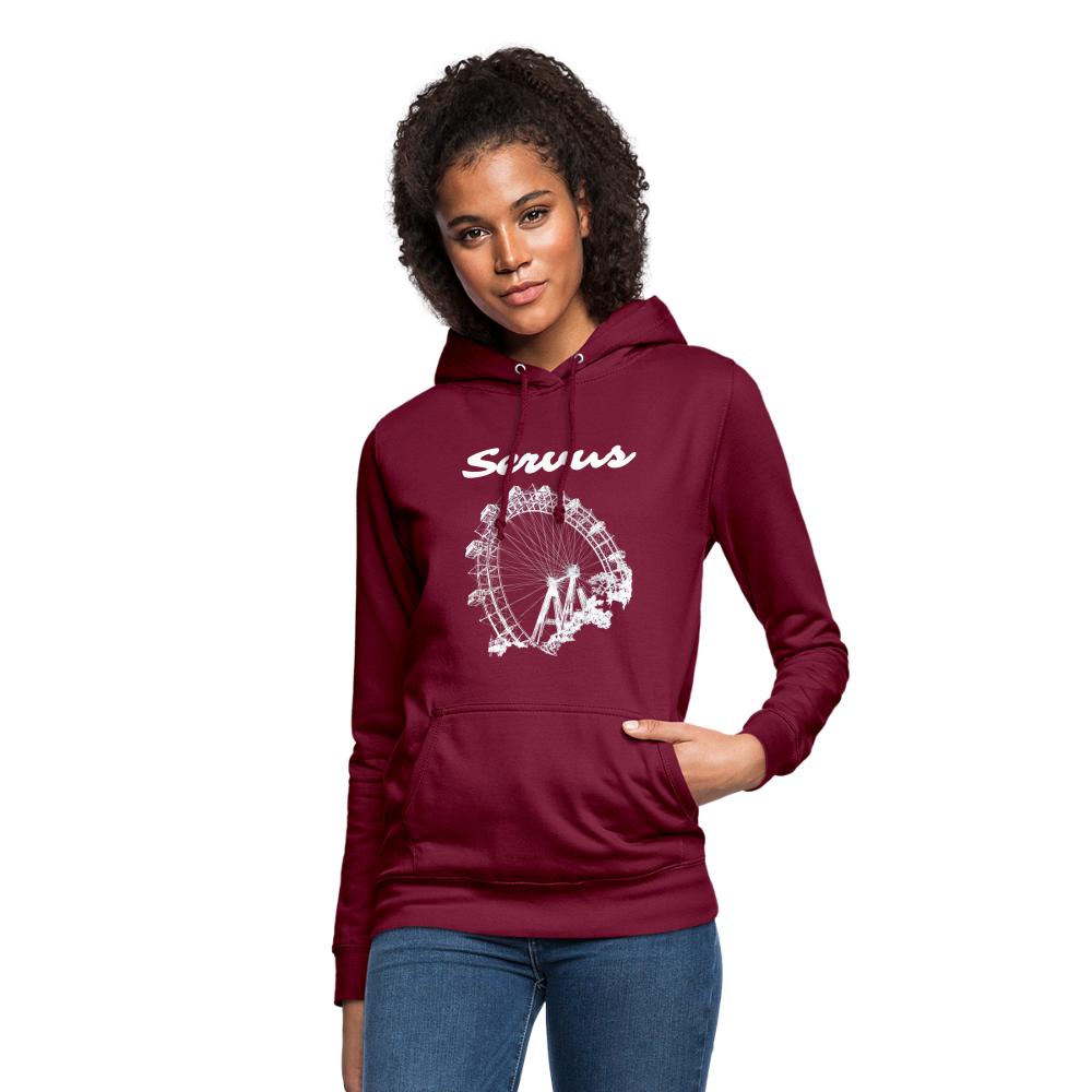Servus (dt. Hallo) und Wiener Riesenrad in weiß, Taillierter Frauen Hoodie - Bordeaux