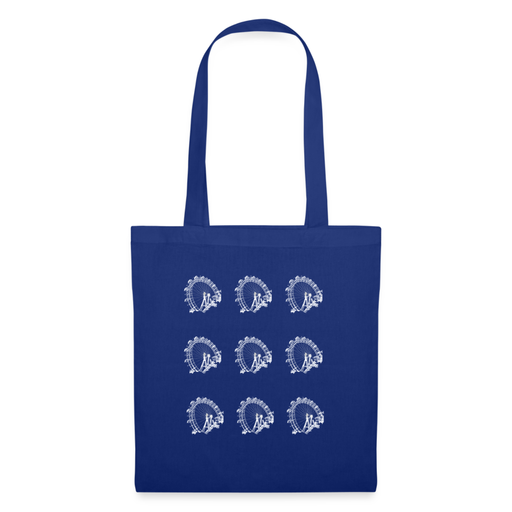 Wiener Riesenrad im Prater - Wahrzeichen von Wien 3x3 kleine Riesenräder in weiß, Stoffsackerl (dt. Stoffbeutel) - Royalblau