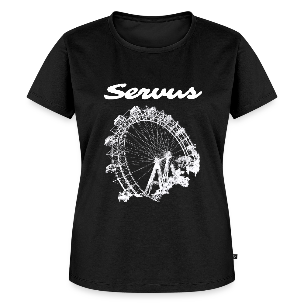 Servus (dt. Hallo) und Wiener Riesenrad in weiß, Frauen Premium T-Shirt - Schwarz
