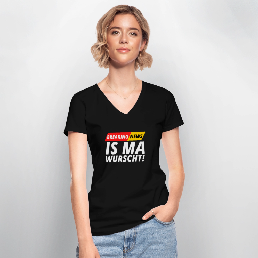 Breaking News: IS MA WURSCHT! Klassisches Frauen T-Shirt mit V-Ausschnitt - Schwarz