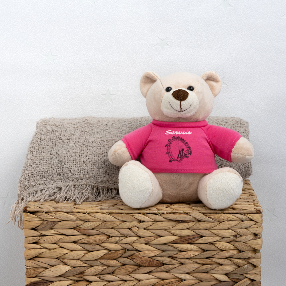 Servus (dt. Hallo) in weiß und Wiener Riesenrad in schwarz, Teddy - Pink