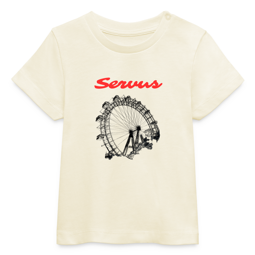 Servus (dt. Hallo) in rot & Wiener Riesenrad in schwarz, Stanley/ Stella Baby Bio T-Shirt - Naturweiß