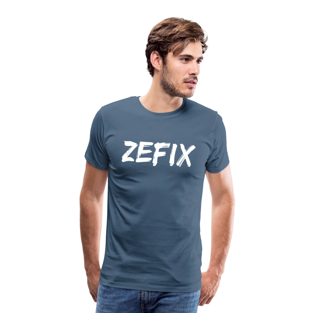 Zefix - Fluchen auf bayerisch in Bayern & Salzburg, Lustiger Spruch, Männer Premium T-Shirt - Blaugrau