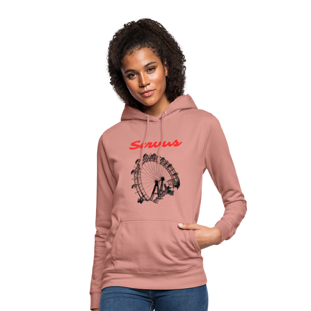 Servus (dt. Hallo) in rot & Wiener Riesenrad in schwarz, Taillierter Frauen Hoodie/ Kapuzenpullover - Altrosa