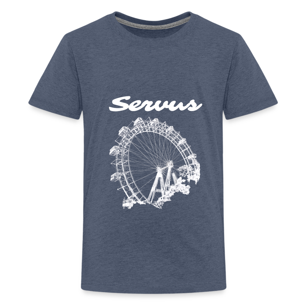 Servus (dt. Hallo) und Wiener Riesenrad in weiß, Teenager (10 - 12 Jahre) Premium T-Shirt - Blau meliert