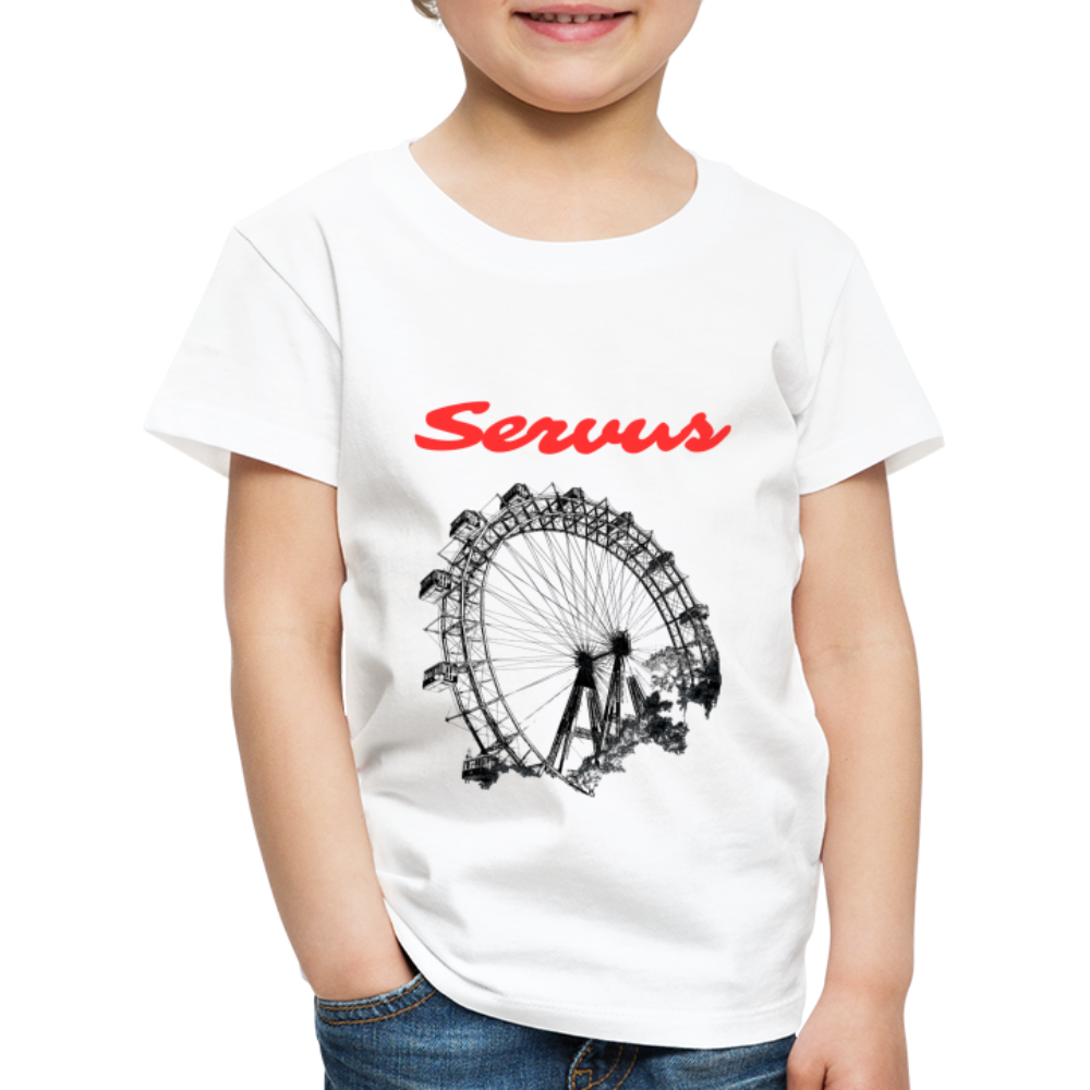 Servus (dt. Hallo) in rot & Wiener Riesenrad in schwarz, Kinder Premium T-Shirt - Weiß