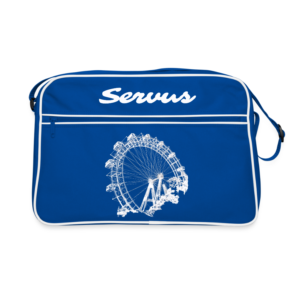 Servus & Wiener Riesenrad in weiß, Retro Tasche - Blau/Weiß