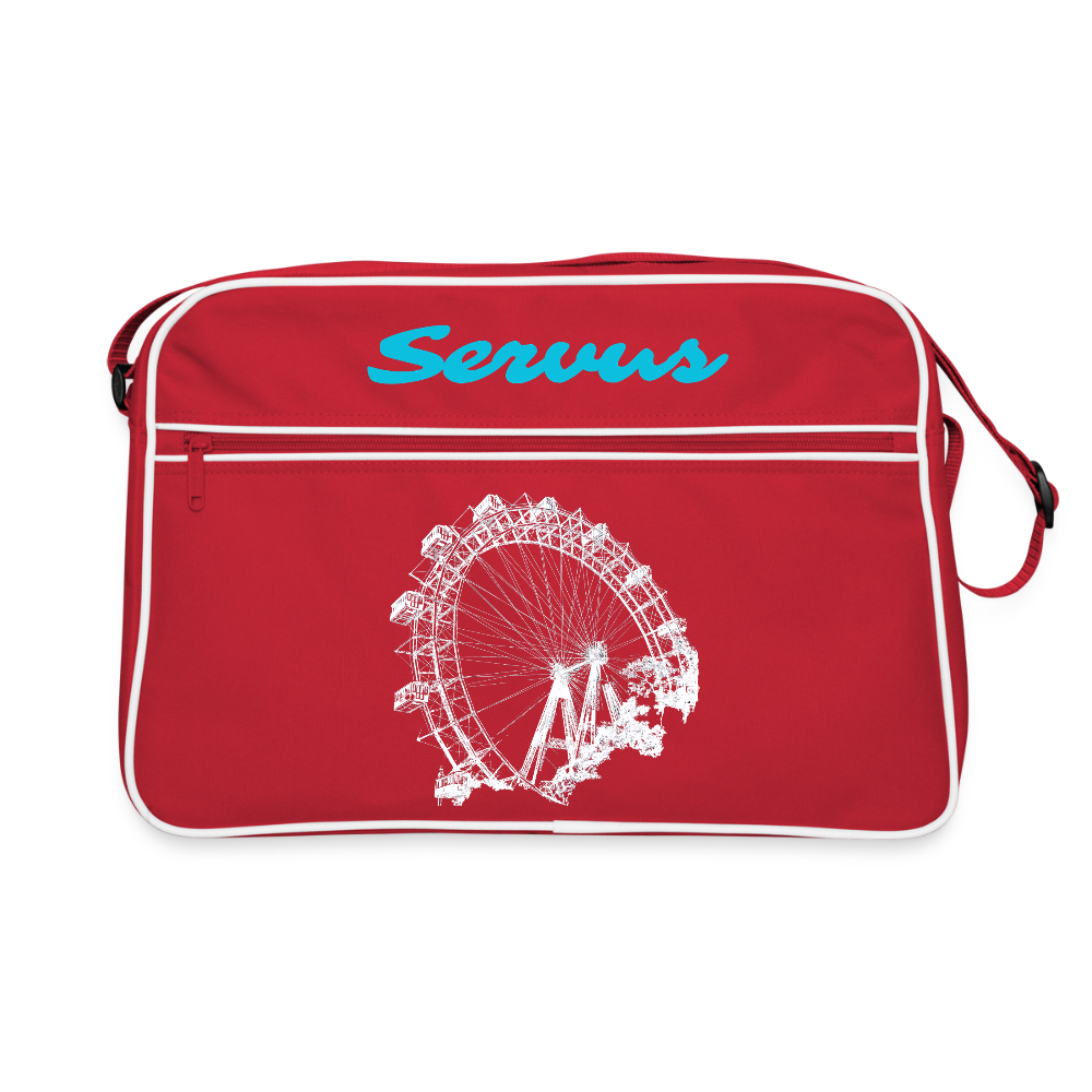 Servus in aquablau & Wiener Riesenrad in weiß, Retro Tasche - Rot/Weiß