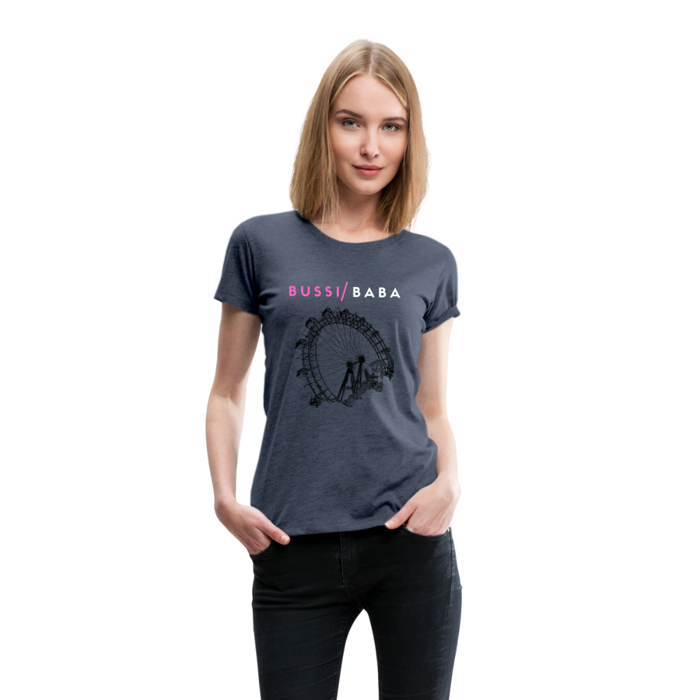 Bussi Baba pink - Wiener Riesenrad in schwarz, Frauen Premium T-Shirt - Blau meliert