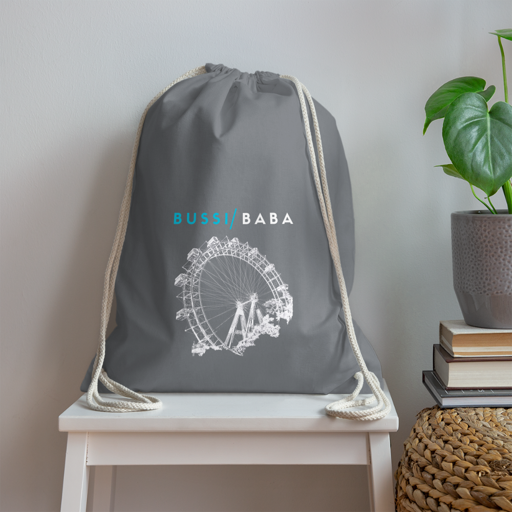 Bussi Baba aquablau - Wiener Riesenrad in weiß, Gym Bag - Turnsackerl (dt. Turnbeutel) - Grau