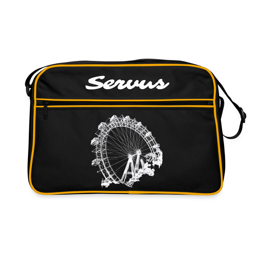 Servus & Wiener Riesenrad in weiß, Retro Tasche - Schwarz/Gold