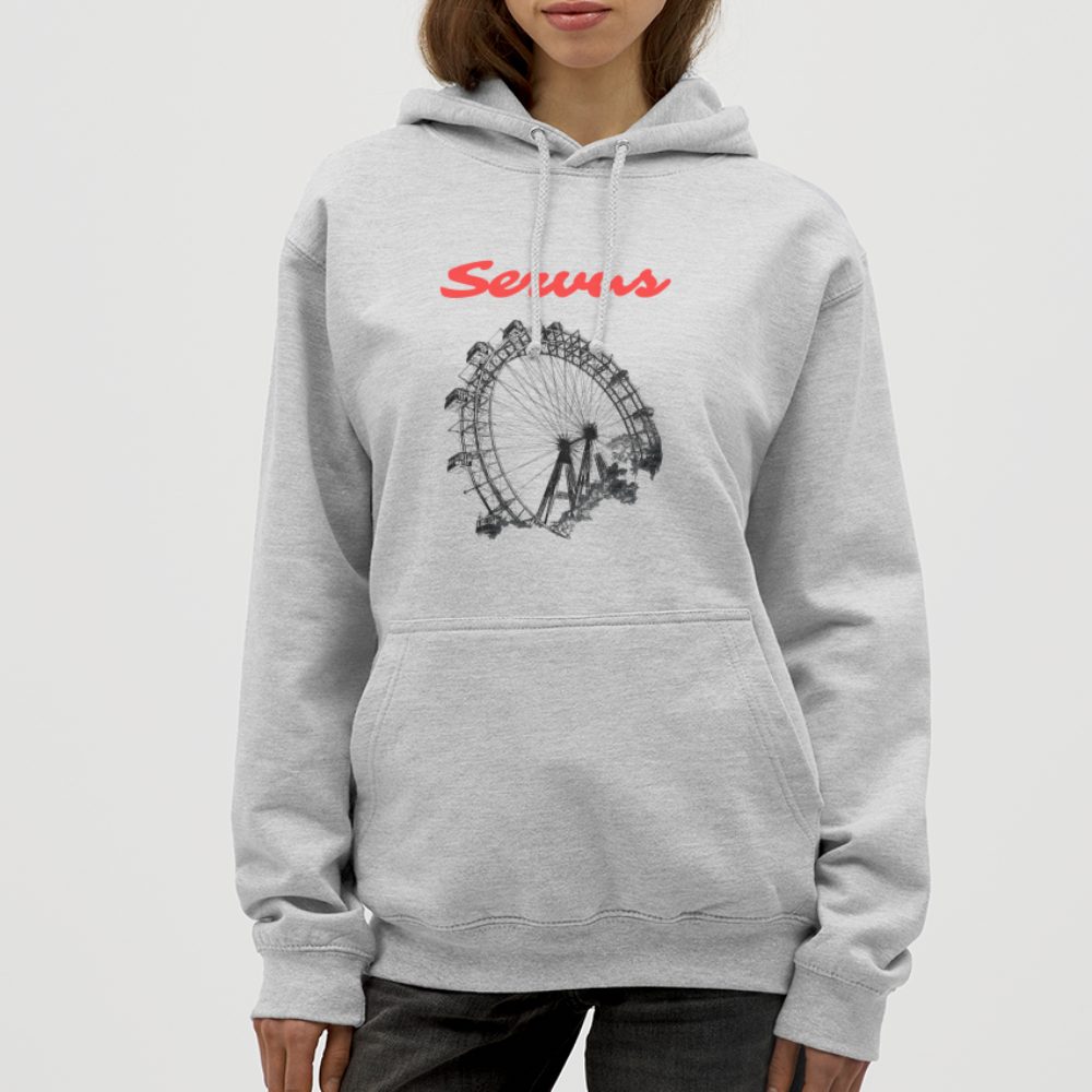 Servus (dt. Hallo) in rot & Wiener Riesenrad in schwarz, Hoodie/ Kapuzenpulli - Hellgrau meliert