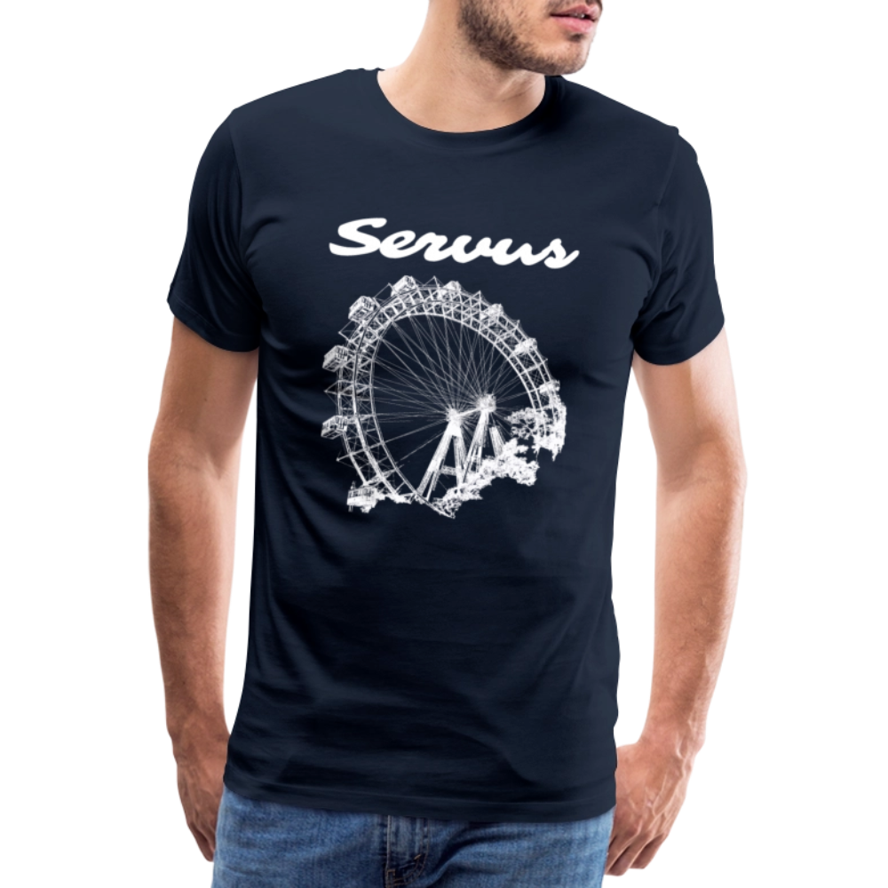 Servus (dt. Hallo) und Wiener Riesenrad in weiß, Männer Premium T-Shirt - Navy