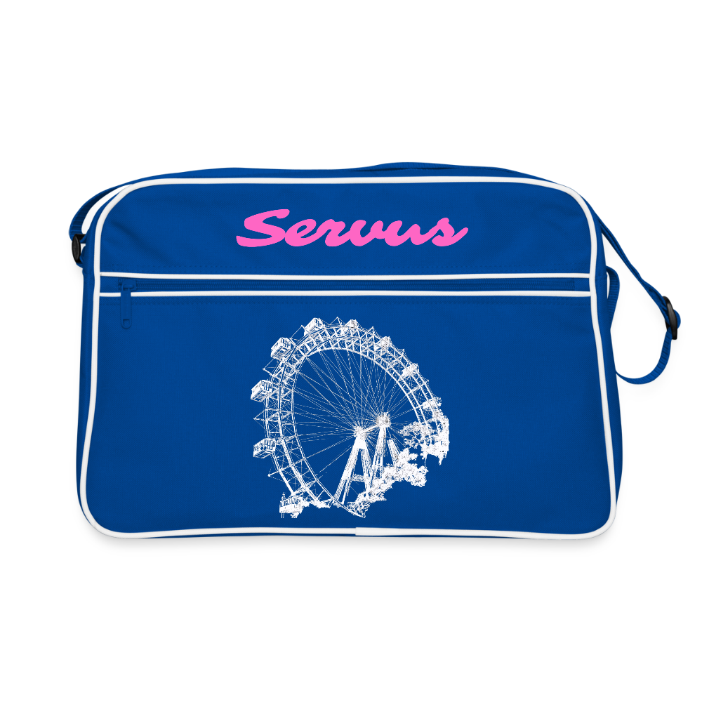 Servus in rosa & Wiener Riesenrad in weiß, Retro Tasche - Blau/Weiß