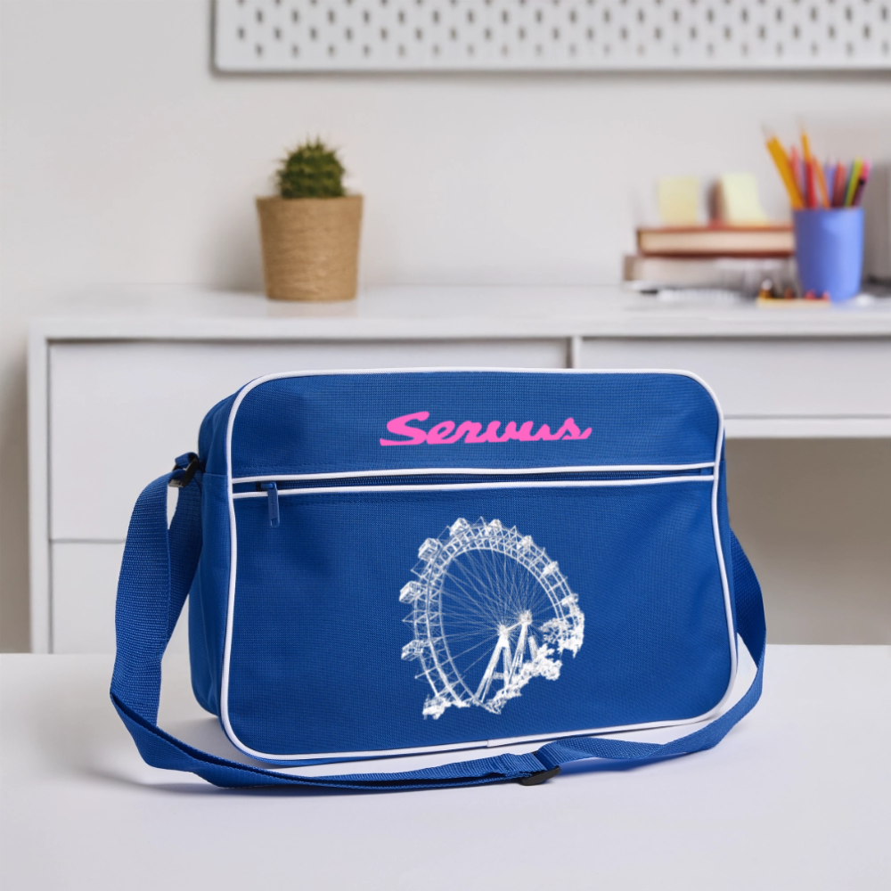 Servus in rosa & Wiener Riesenrad in weiß, Retro Tasche - Blau/Weiß