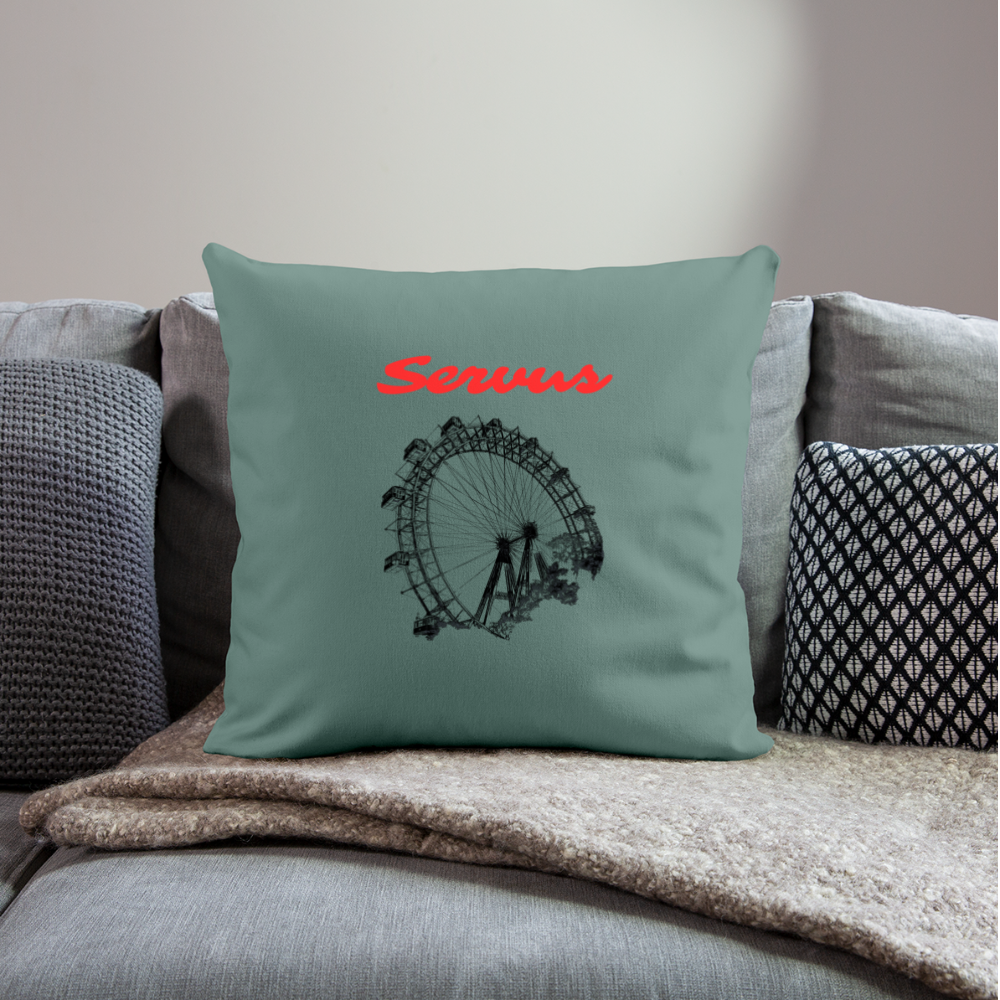 Servus (dt. Hallo) in rot & Wiener Riesenrad in schwarz, Polster (dt. Kissen) 45 x 45 cm - Tanngrün