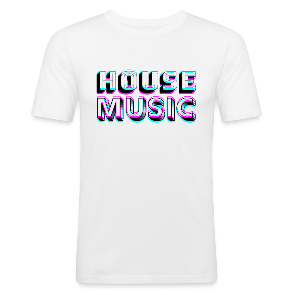 HOUSE MUSIC, funky 3D letters, Men Slim Fit T-Shirt - Weiß