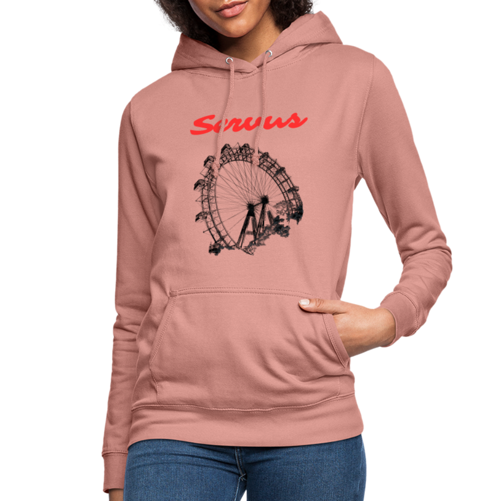 Servus (dt. Hallo) in rot & Wiener Riesenrad in schwarz, Taillierter Frauen Hoodie/ Kapuzenpullover - Altrosa