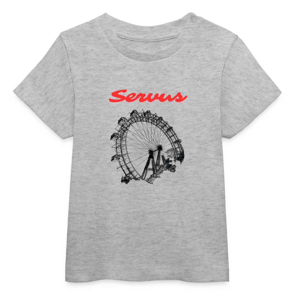 Servus (dt. Hallo) in rot & Wiener Riesenrad in schwarz, Stanley/ Stella Baby Bio T-Shirt - Grau meliert