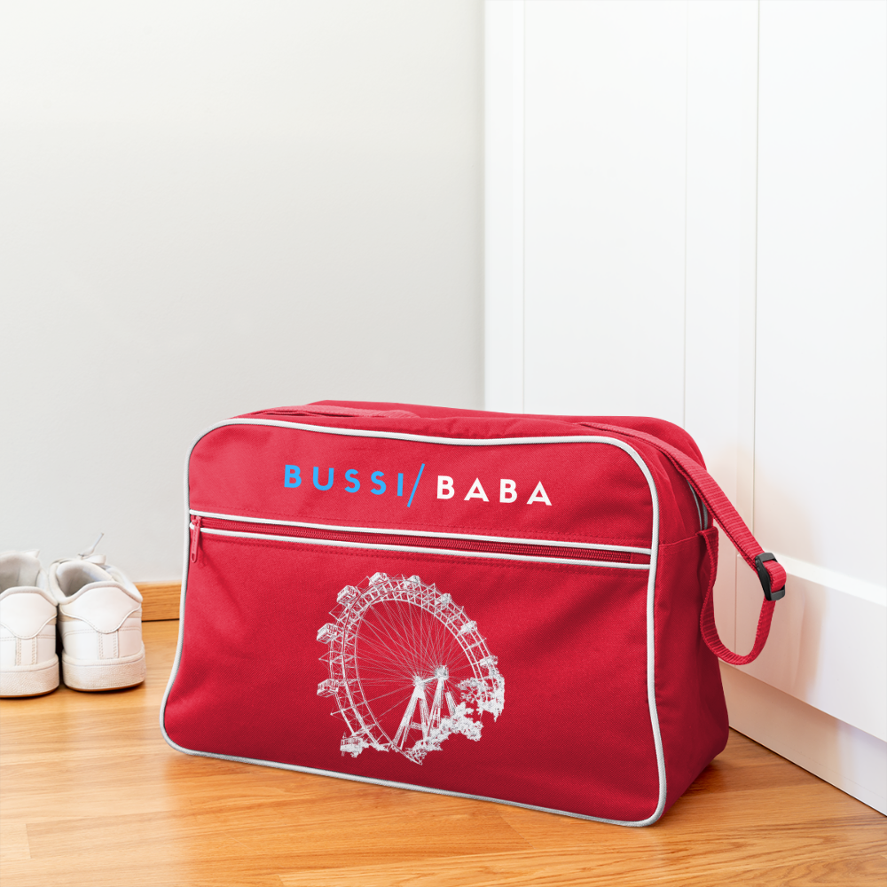 Bussi Baba hellblau - Wiener Riesenrad in weiß, Retro Tasche - Rot/Weiß