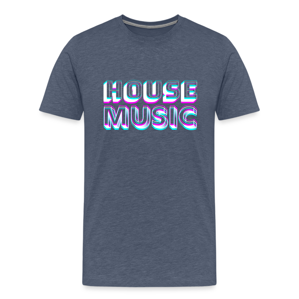HOUSE MUSIC, funky 3D letters, Men Premium T-Shirt - Blau meliert