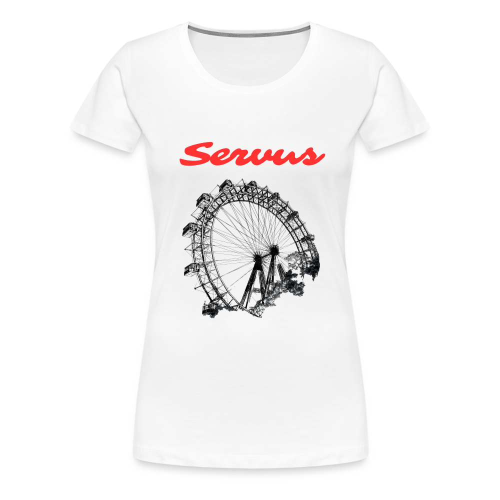 Servus (dt. Hallo) in rot & Wiener Riesenrad in schwarz, Frauen Premium T-Shirt - Weiß