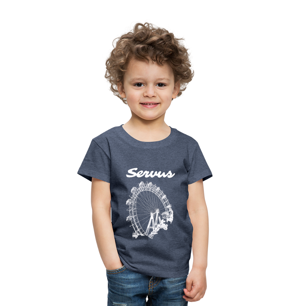Servus (dt. Hallo) und Wiener Riesenrad in weiß, Kinder (2 - 8 Jahre) Premium T-Shirt - Blau meliert