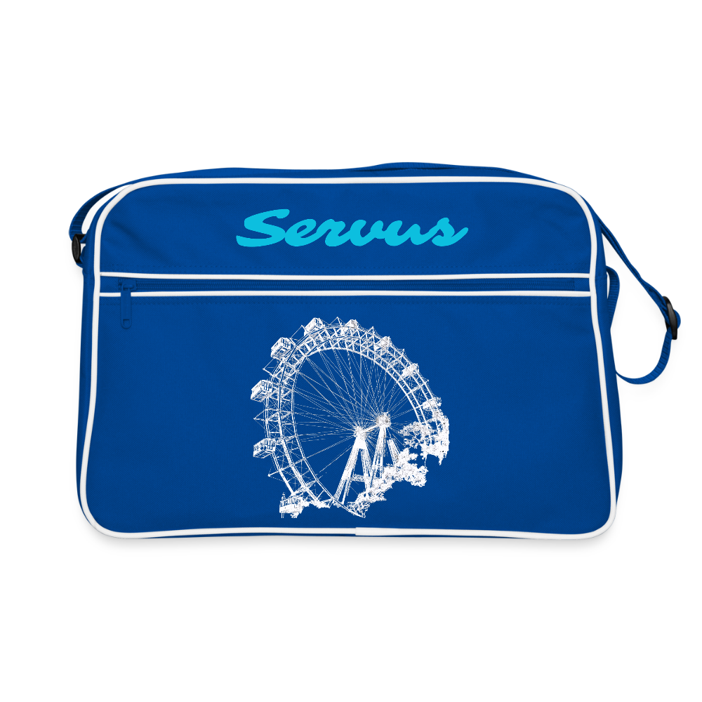 Servus in aquablau & Wiener Riesenrad in weiß, Retro Tasche - Blau/Weiß