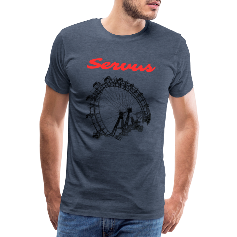Servus (dt. Hallo) in rot & Wiener Riesenrad in schwarz, Männer Premium T-Shirt - Blau meliert