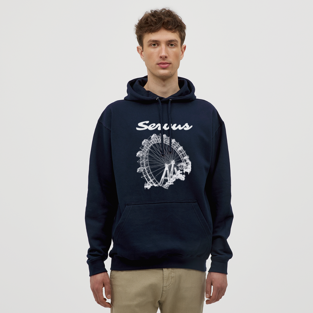 Servus (dt. Hallo) und Wiener Riesenrad in weiß, Hoodie - Navy