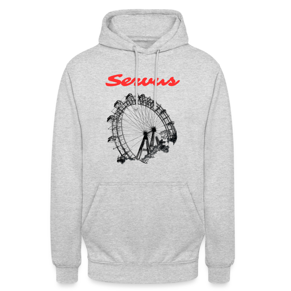 Servus (dt. Hallo) in rot & Wiener Riesenrad in schwarz, Hoodie/ Kapuzenpulli - Hellgrau meliert